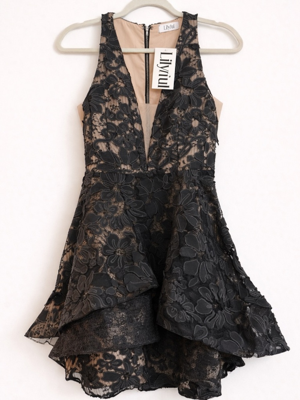 Lilyful Black Lace Ruffle Mini Dress Size Small NWT